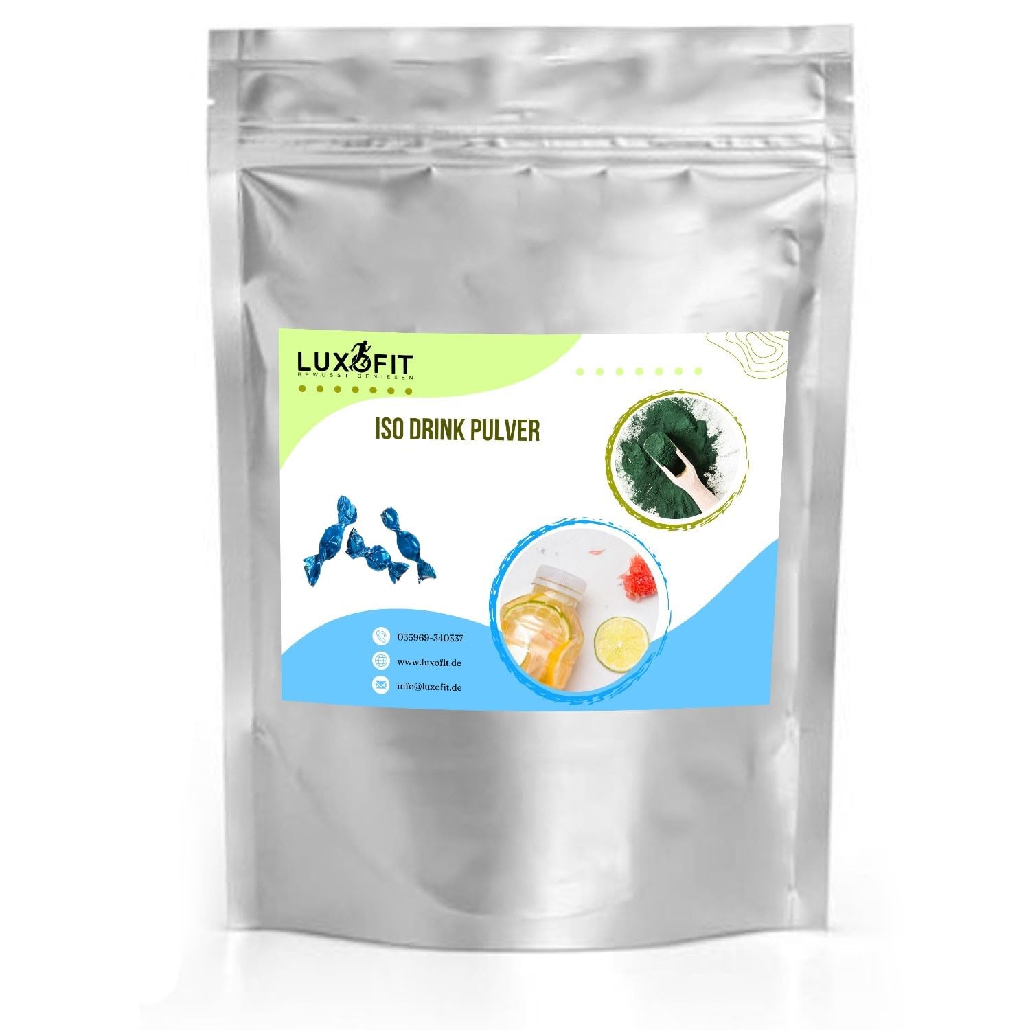 Luxofit Eisbonbon Isotonisches Getränkepulver, Elektrolytgetränk, Sportgetränk, Erfrischungsgetränk, Natürliche Farbstoffe, schnelle und einfache Zubereitung (10 Kg)