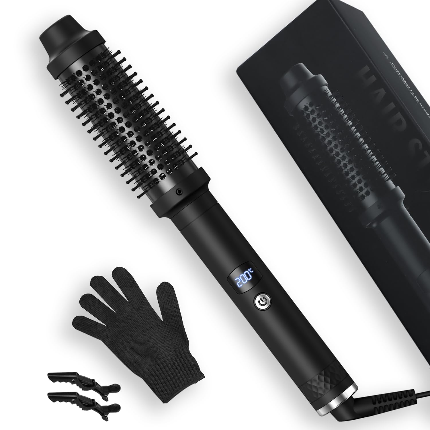 Aischens Cepillo Térmico Redondo Eléctrico 38mm, Cepillo Redondo Caliente con LCD 120–200°C, Cepillo Rizador de Pelo Electrico, Peine Redondo Electrico de Cerámica Moldeador de Pelo, Thermal Brush