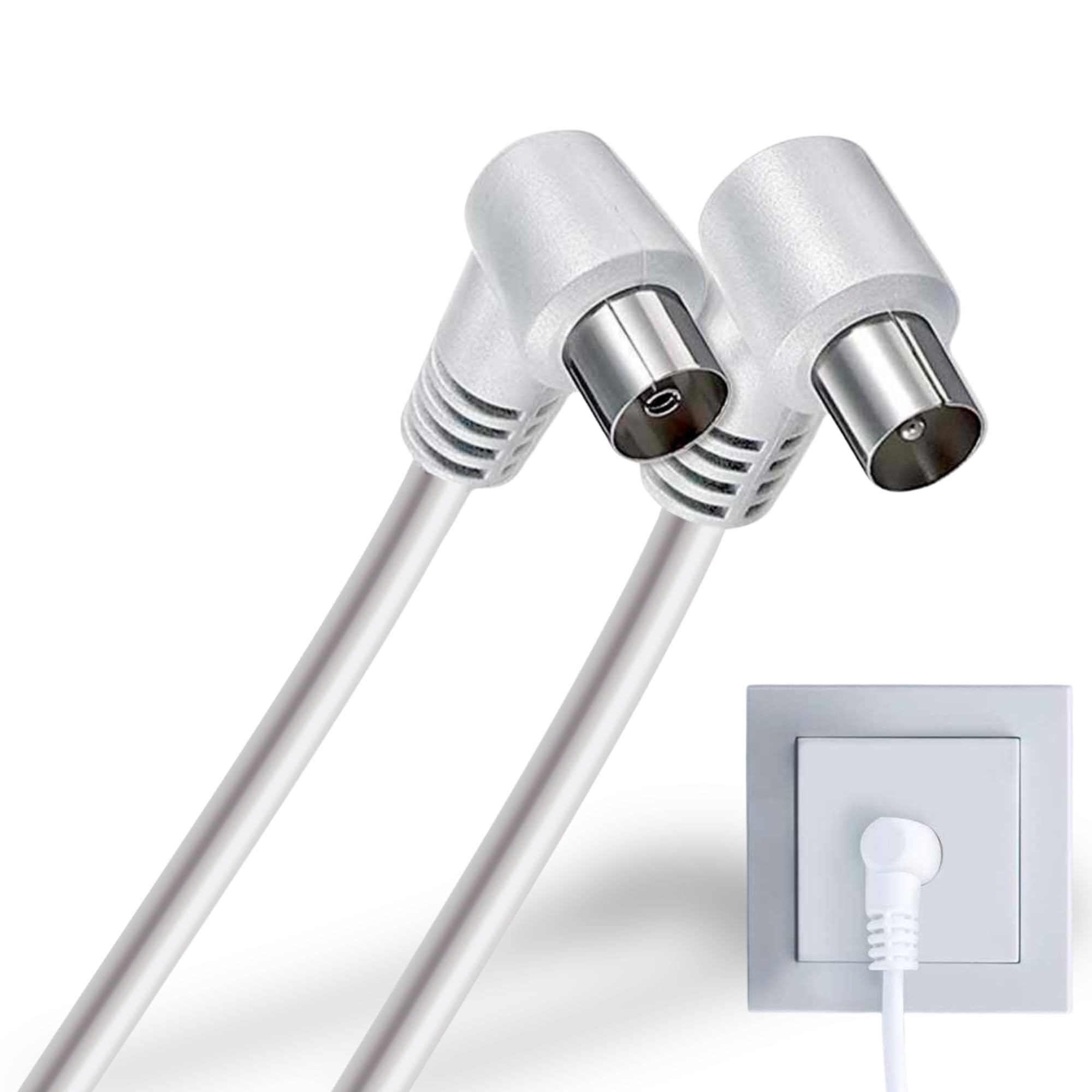 TECHZOCO Cavo antenna TV maschio femmina, coassiale 90°, per TV e decoder, 70dB, HDTV, DVB-T2/C/S, 75 Ohm, bianco, 2,5 metri