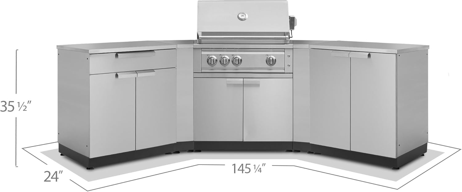 NewAge Products Outdoor Kitchen Cabinet Set in Stainless Steel, (7 Piece) Outdoor Kitchen Set, Classic, 65074