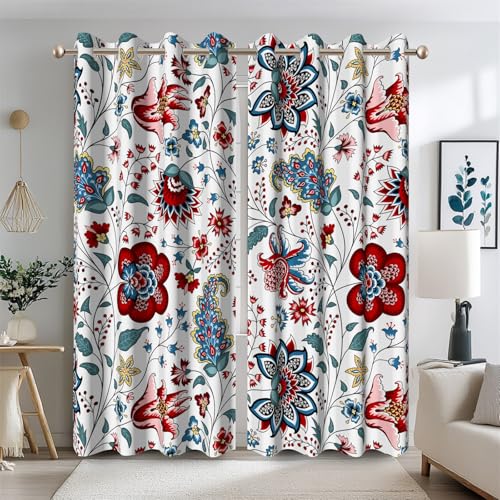Ttincceer 135x245cm Boho Floral Blackout Cortinas de Dormitorio, Estampado de Plantas de Flores Bohemias Cortinas de Ventana con Aislamiento Térmico Tratamientos de Ventana 2 Paneles