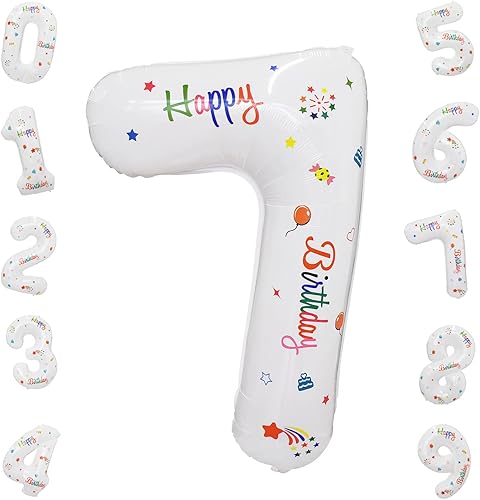 BEISHIDA Globos digitales blancos grandes de 32 pulgadas del 0 al 9 (cero-nueve), globo de aluminio Mylar con el número 7 para decoración de fiesta