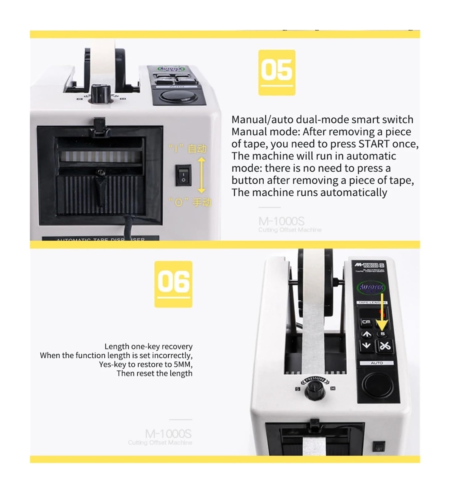 Distributore di nastro adesivo, M-1000S Distributore automatico di nastro biadesivo/Distributore da imballaggio/Distributore elettronico a carosello per spedizioni, scuole