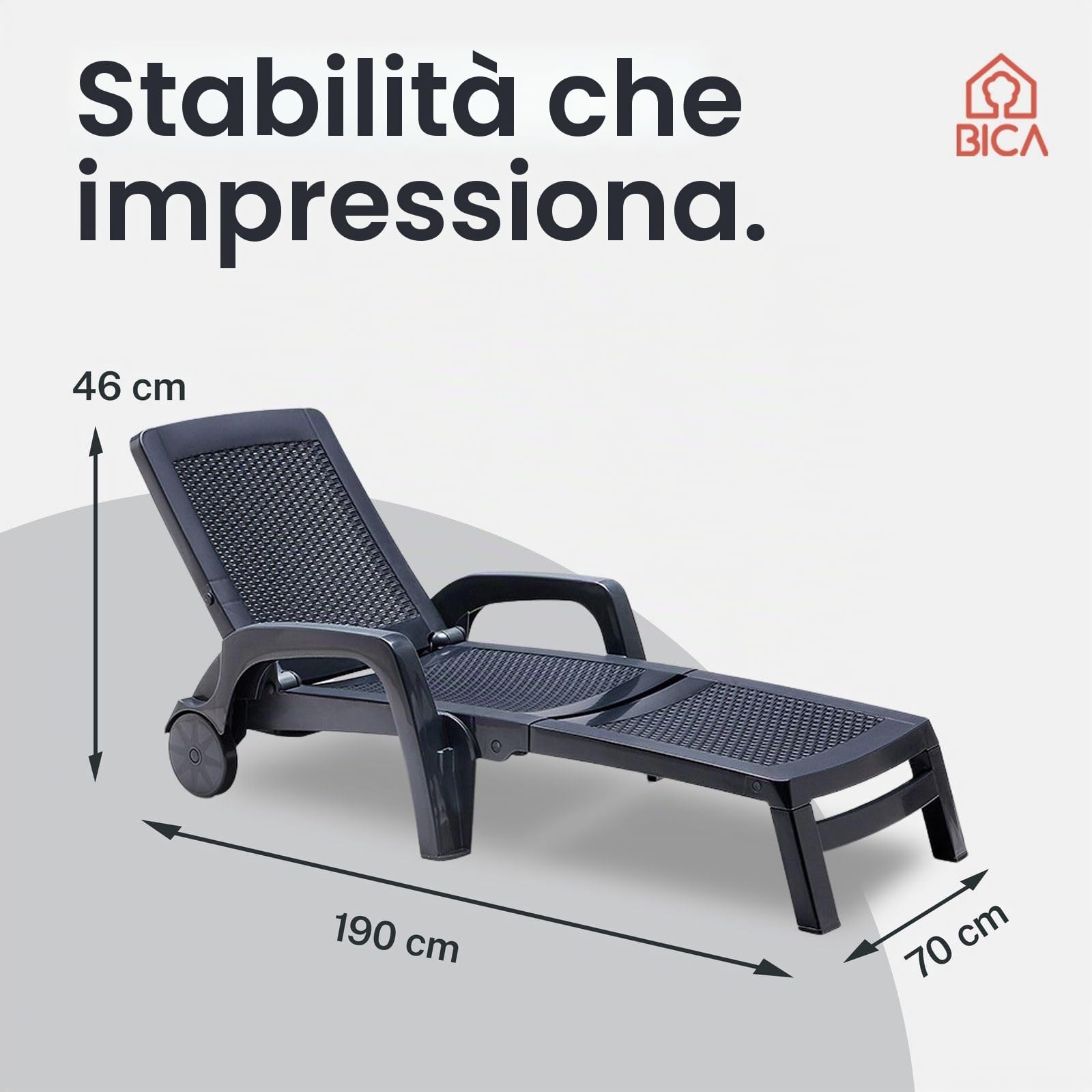BICA Lettino Prendisole Miami Grafite con Design Rattan, Pieghevole ed Impilabile