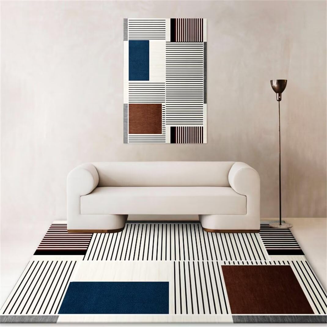 Petit tapis salon bleu lavable géométrique pour un entretien facile et rapide
