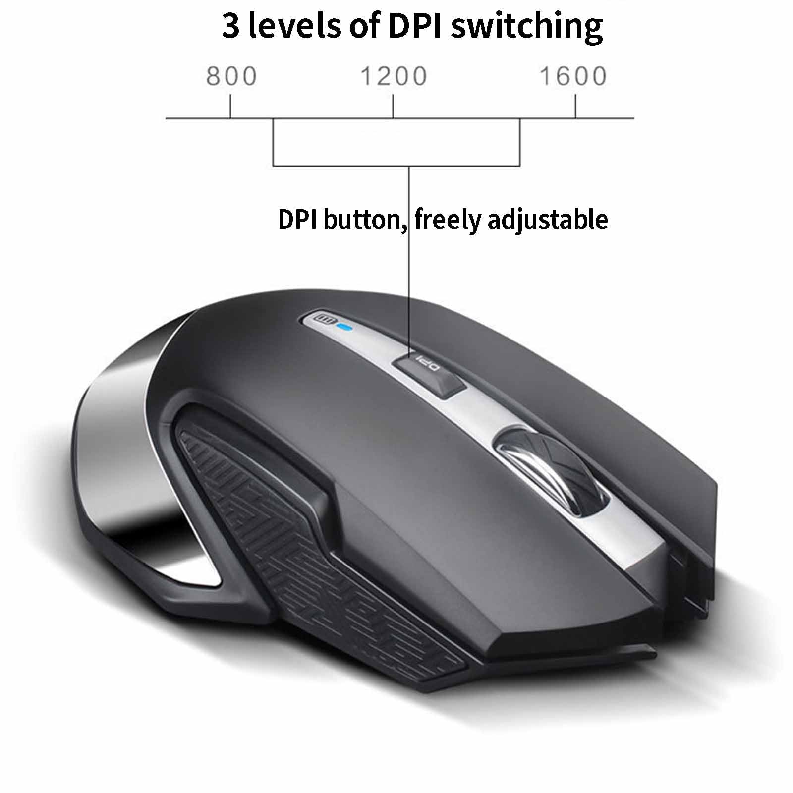 Mysz Mysz bezprzewodowa Mysz komputerowa do laptopa Mysz USB do gier Myszy ergonomiczne z możliwością ładowania 4-kierunkowe przewijanie Lekka, przenośna, bezdźwięczna mysz optyczna 2,4 GHz(Grijs)