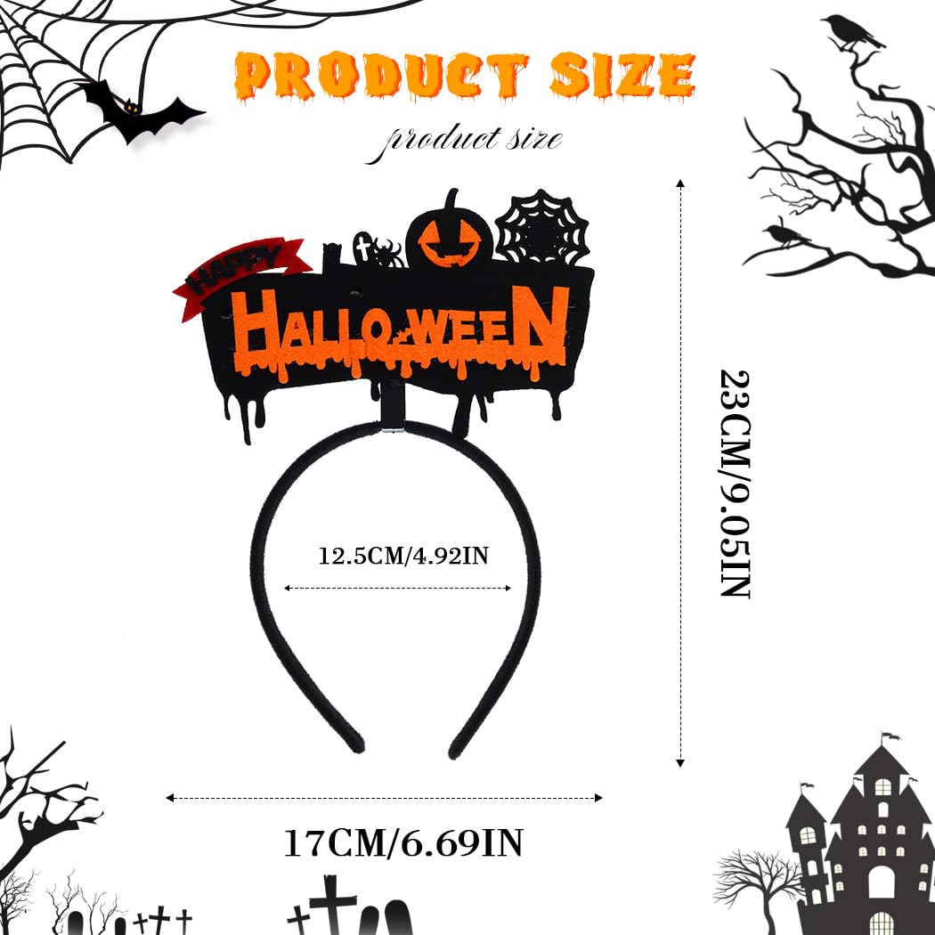 Zoestar LED Halloween Headbands Light up Glowing Headband Pumpkin Black Cat Hair Hoops Spider Web Ghost Party Costume Hair Accessories for Women,2 Pcs (Style 1) - Image 4