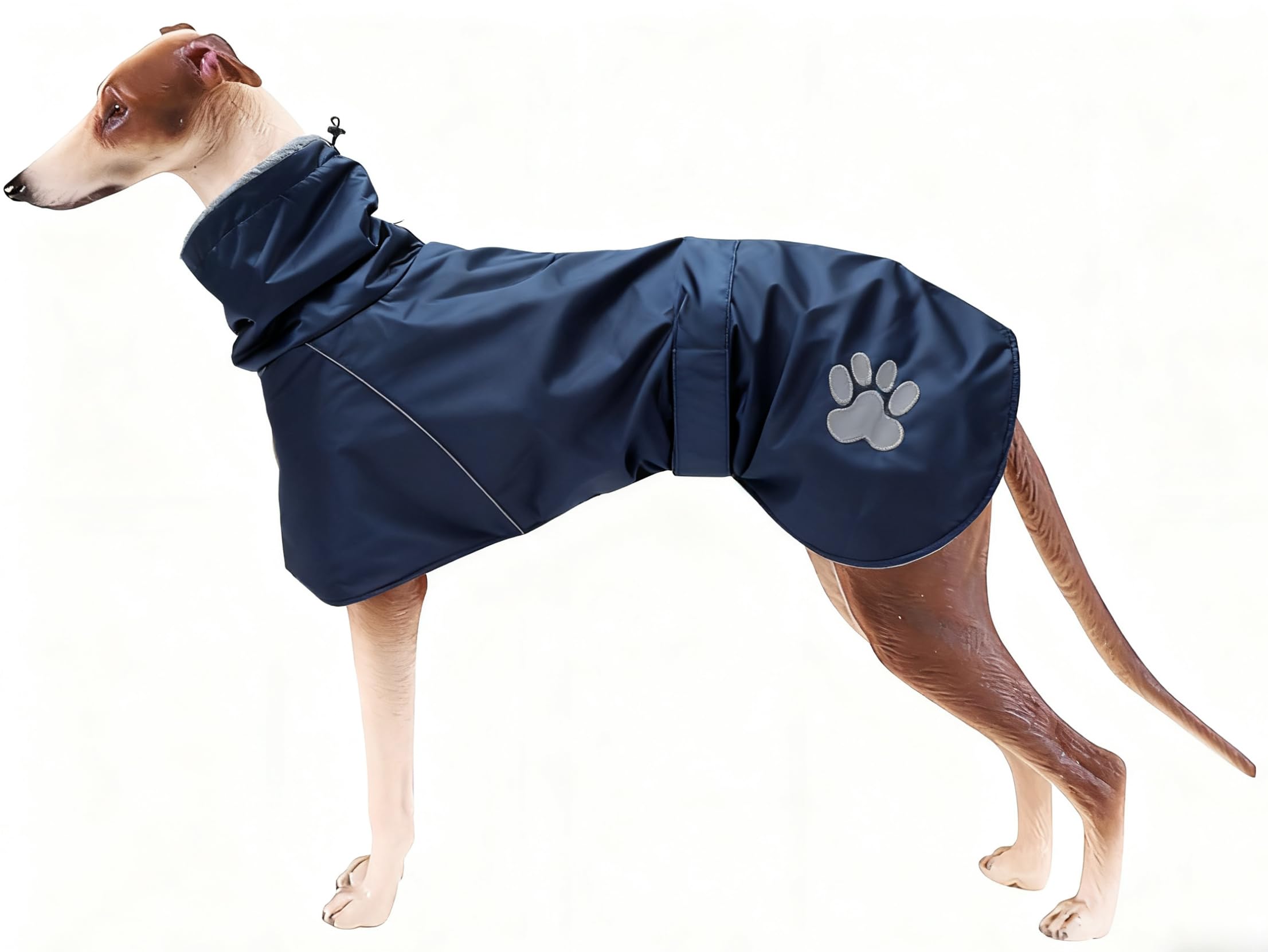 Manteau d'hiver imperméable pour lévrier avec doublure en polaire et bandes réglables, coupe-vent chien veste avec trou pour harnais, gris-bleu S