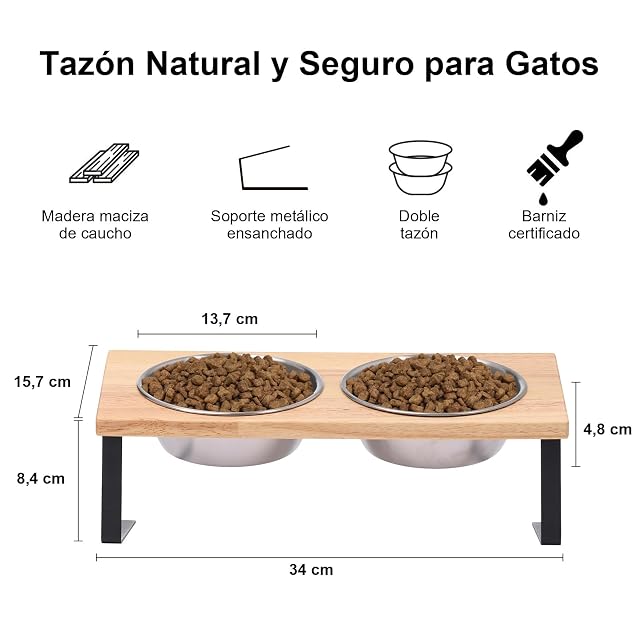 Foto 3 de 7 de FUKUMARU Comedero Gatos Elevado, Cuenco Ajustable de Acero Inoxidable para Gatos y Perros Pequeños