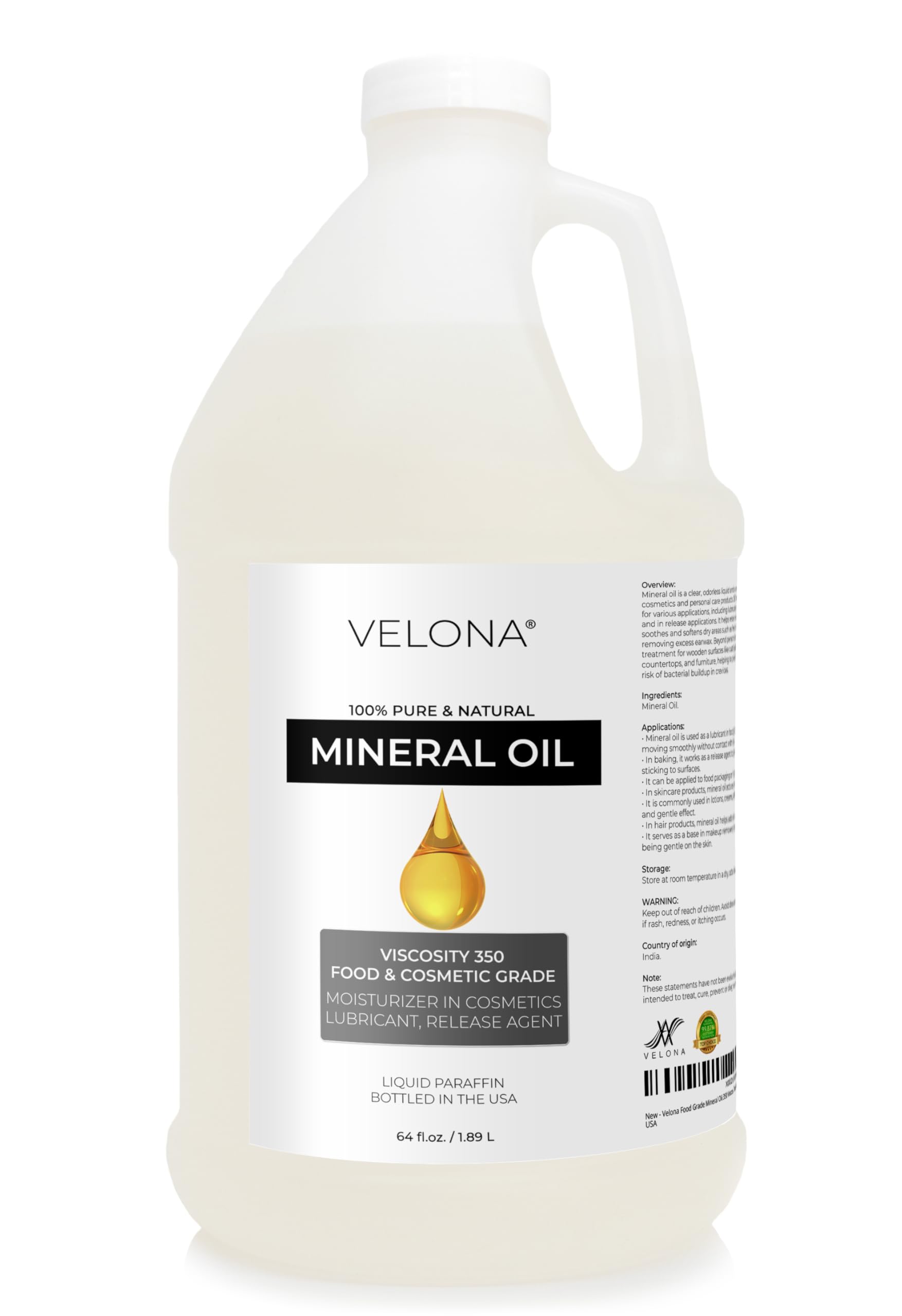Amazon.com: Velona Food Grade Mineral Oil 350 Viscosity NF USP Grade - 64  Fl Oz | for Cutting Boards, Countertops and Butcher Blocks, Stainless  Steel, Knife, Tool, Machine, and Equipment | Made