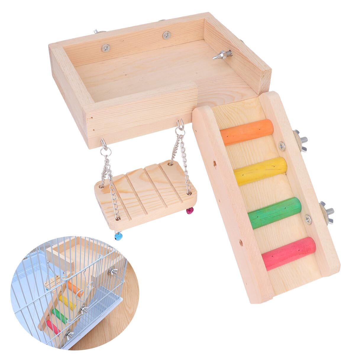 Perroquet et Hamster avec Balancoire Échelle et Grenier Accessoire Amusant pour Oiseaux et Petits Animaux de Exercice Exploration