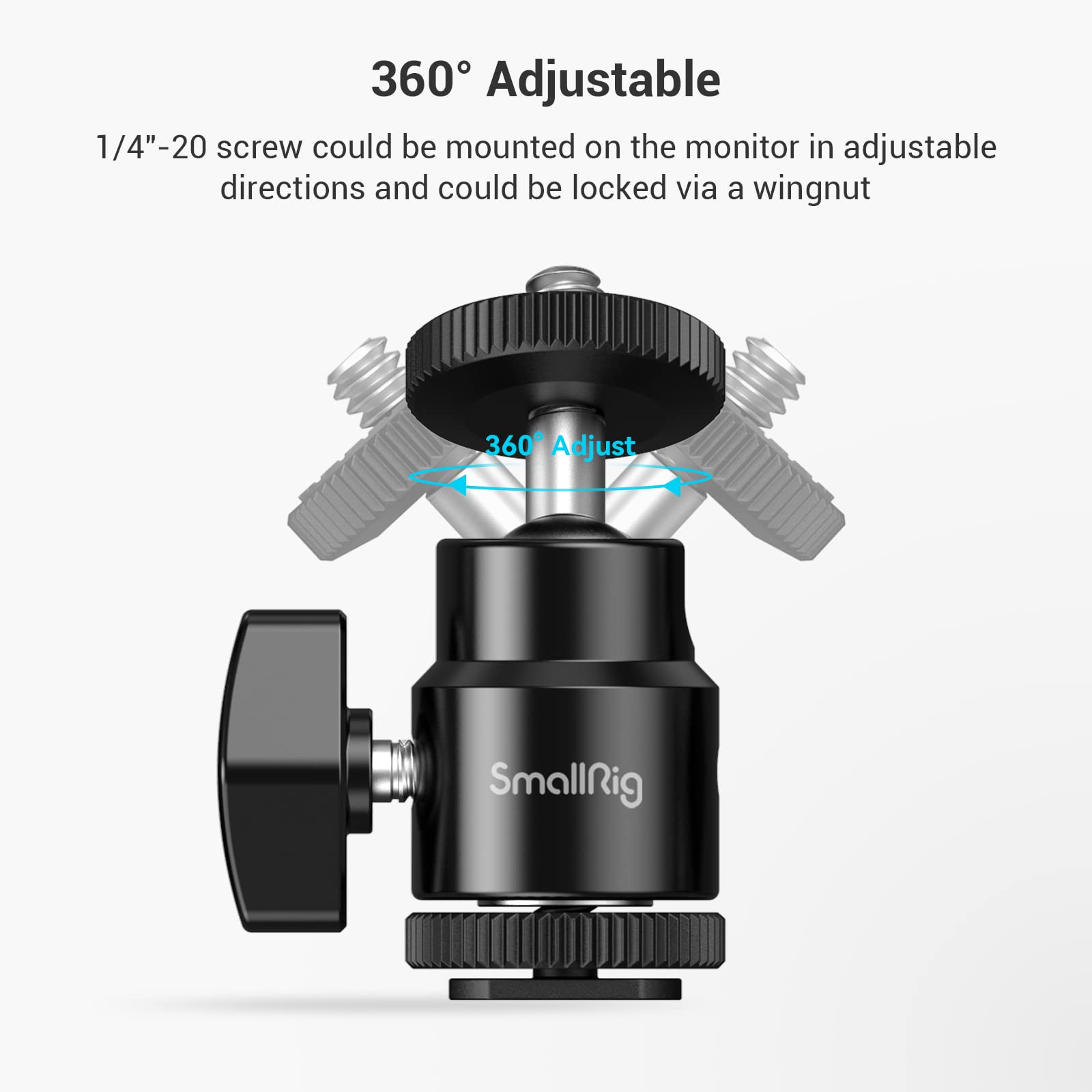 SMALLRIG Głowica kulowa Mini statyw z adapterem gorącej stopki 1/4, obrotowa głowica kulowa 360 ° z adapterem gorącej stopki do monitora LCD, mikrofonu, światła LED - 761
