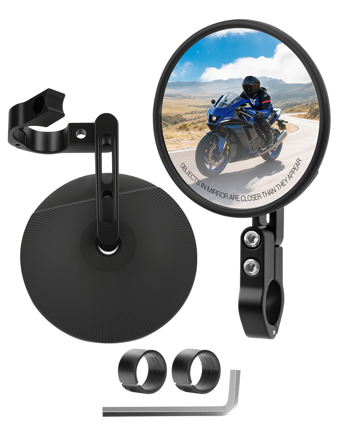 SUPAREE E24 Homologué Rétroviseur Moto Universel Retro Guidon Rond Retroviseur Moto Homologué 360°Rotatif Convient aux Diamètres de Guidon 22 mm et 25,4 mm 2PCS
