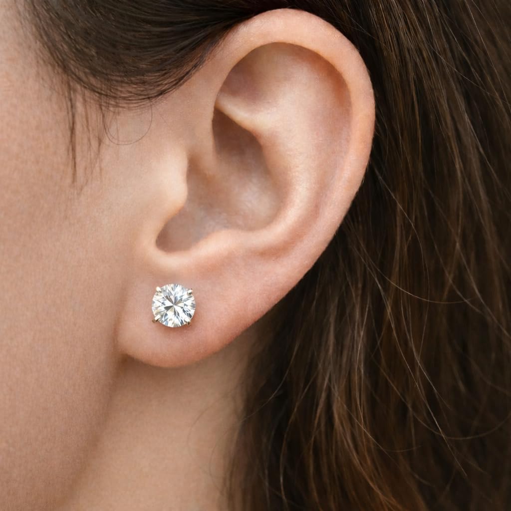 Near 1 Carat Ct VS Lab Grown Diamond Stud Earrings Genuine Real Created Round 2 Solitaire in 14K White Gold for Women and Men - Image 2