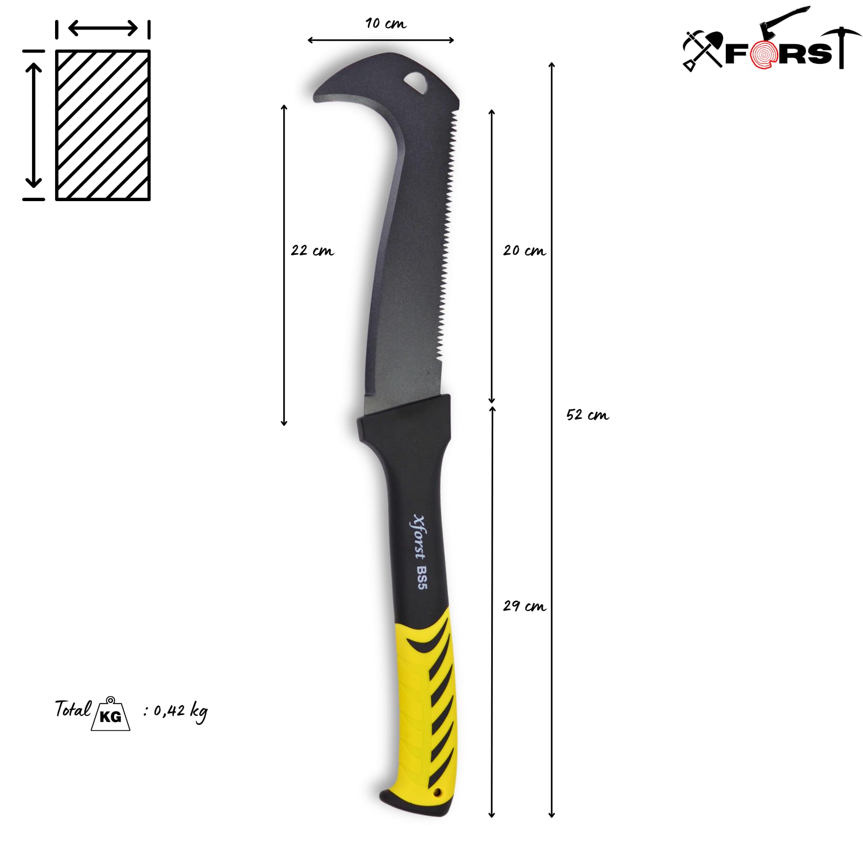 Xforst X-BS5 falce con lama per sega – lunghezza totale 52 cm – manico antiscivolo in fibra di vetro – per campeggio, outdoor, sopravvivenza e bushcraft