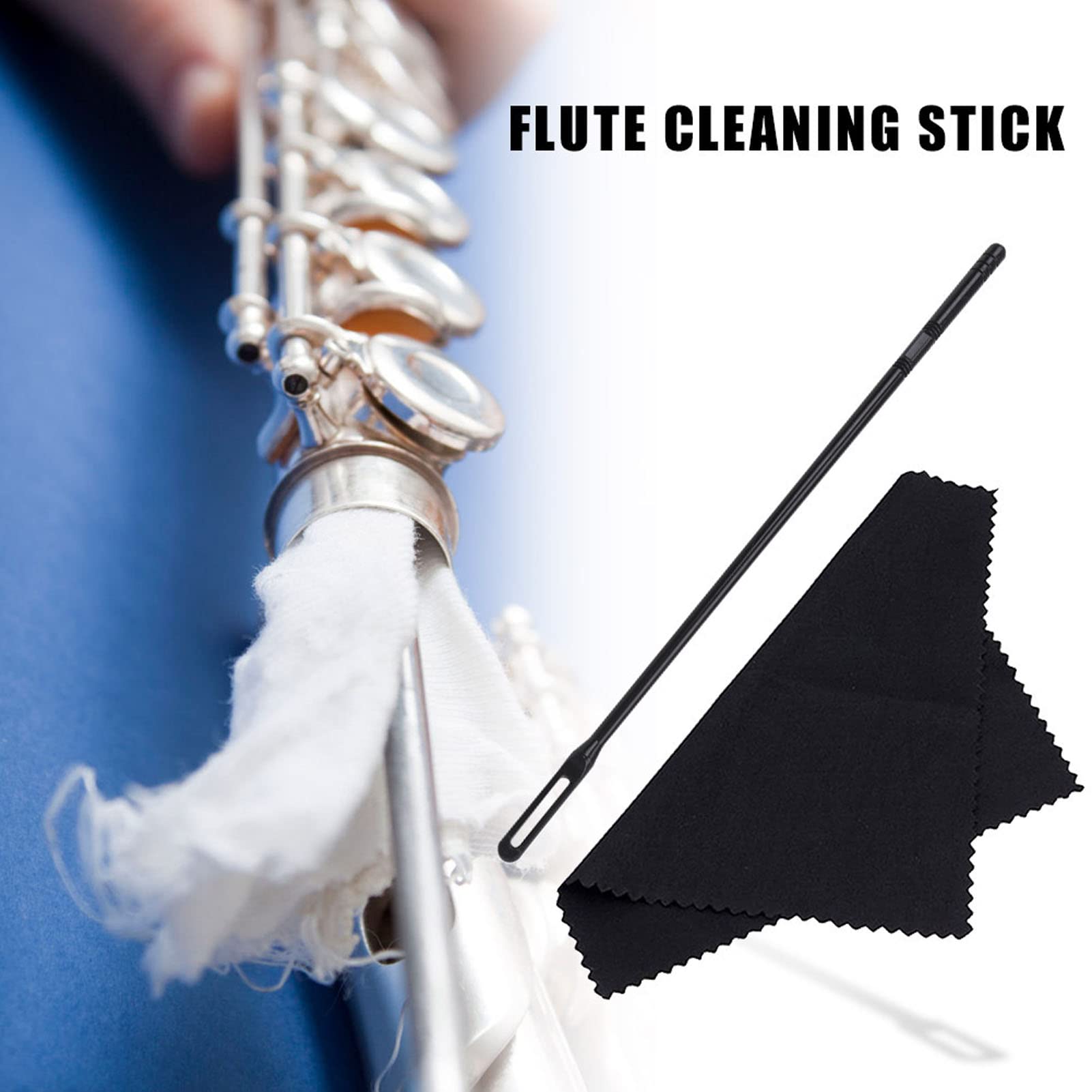 Flute Cleaning Kit Efficient Rod Easy and Effective Maintenance Kit for Woodwind Players (1 Flute Cleaning Rod with 2Pcs Cleaning Cloths)