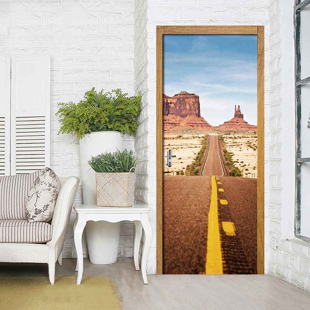Sticker De Porte 3D Paysage Désert - 77 X 200 Cm, PVC Amovible, Décoration Salon/chambre/salle De Bain