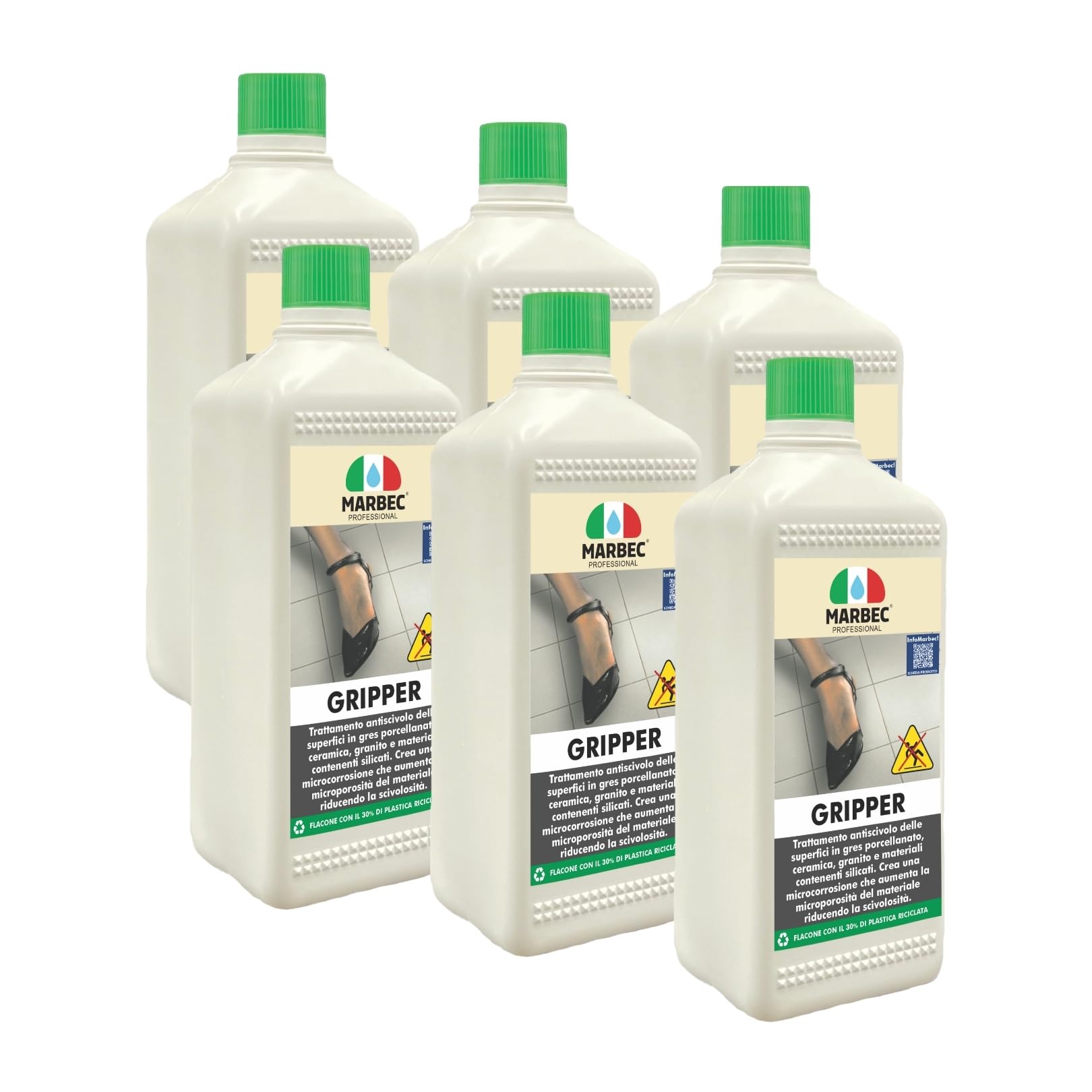 MARBEC GRIPPER 1LTX6PZ Trattamento antiscivolo per pavimenti in materiali lapidei contenenti silicati come: graniti, gres porcellanato, ceramica smaltata.