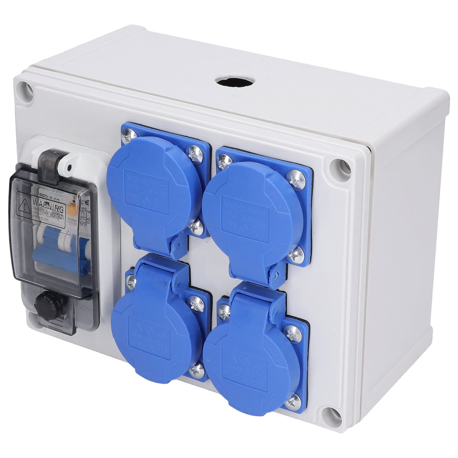 Presa a Muro con Presa di Corrente Tedesca a 4 Posizioni, con Coperchio a Chiusura Automatica, Interruttore Automatico 63A, per Garage, Bagno, Giardino Interno Ed Esterno