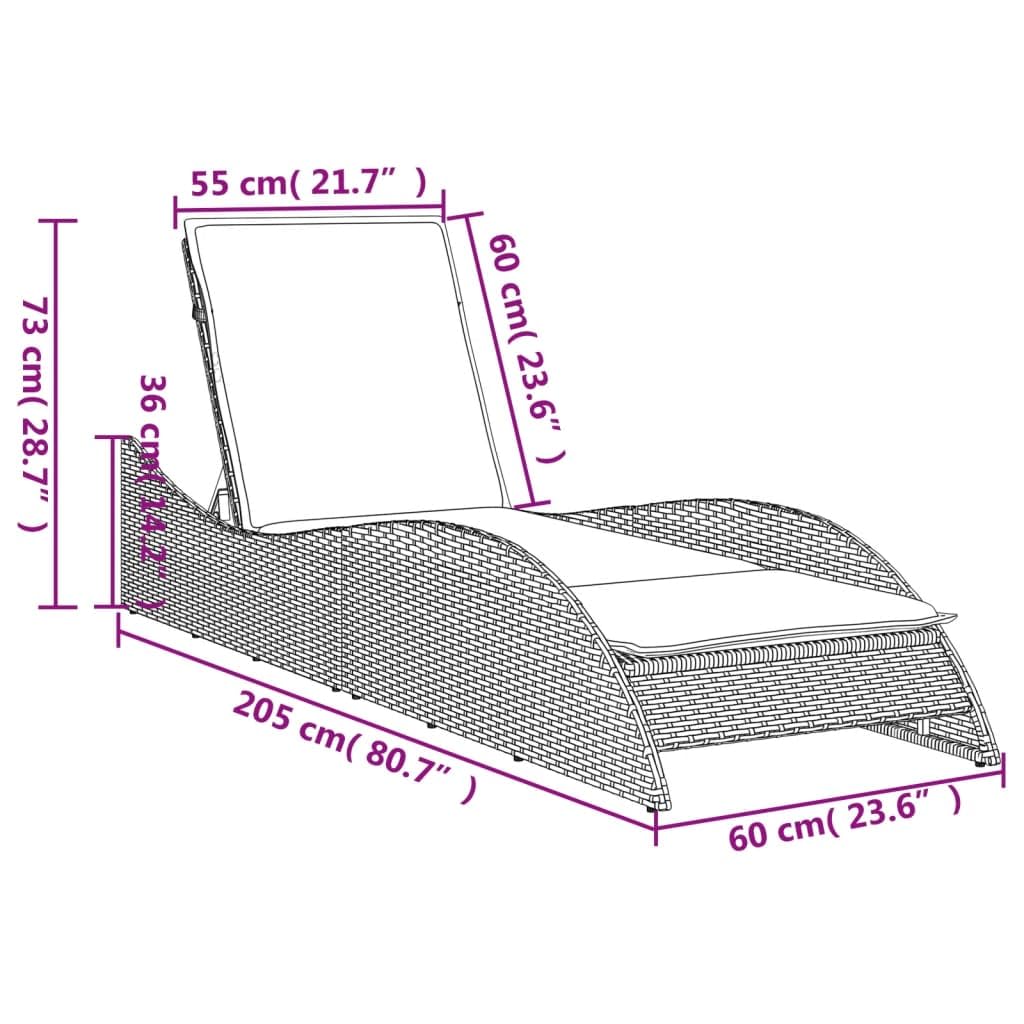Lettino Prendisole da Giardino in Polyrattan con Cuscino Beige | Sdraio relax per giardino e bordo piscina con schienale regolabile a 3 posizioni e morbida imbottitura sfoderabile.