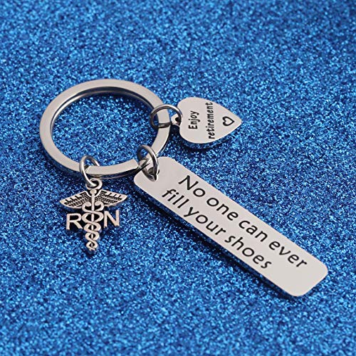 WUSUANED Registered Nurse Retirement Keychain Nurses Week Gifts No One Can Ever Fill Your Shoes Retirement Gift for Nurse RN3