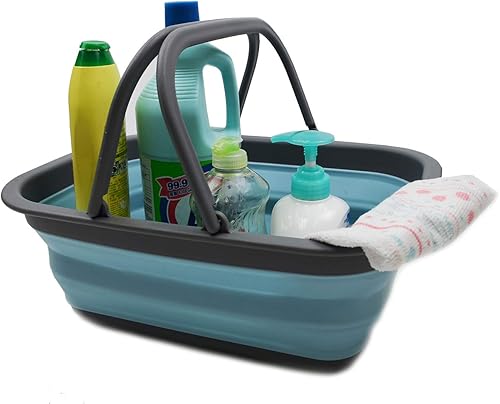Miniatura 13 de SAMMART SAMMART - Bañera plegable con asa de 9.2L (2.37 galones) - Cesta de picnic portátil al aire libre/cráter - Bolsa de compras plegable - Azul