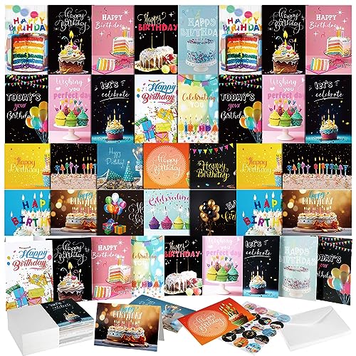 Image of Harloon 200 Pack Happy Birthday Card Assorted Bulk with Blank Envelopes and Stickers 4 x 6 Inches Greeting Blank Happy Birthday Cards for Men Women Adults Kids, 20 Styles(Actual Style)