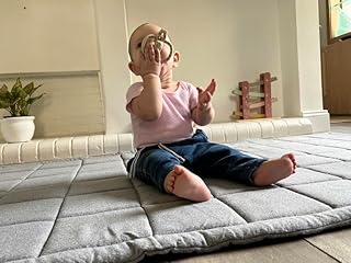 سجادة لعب قطن للأطفال الصغار، قابلة للغسل في الغسالة، سجادة للحبو على الأرض، بساط لعب للأطفال، سجادة ناعمة وسميكة للرضع، لوقت تمارين البطن وللأطفال الصغار، سجادة حبو للأطفال البيبي (لون رمادي)