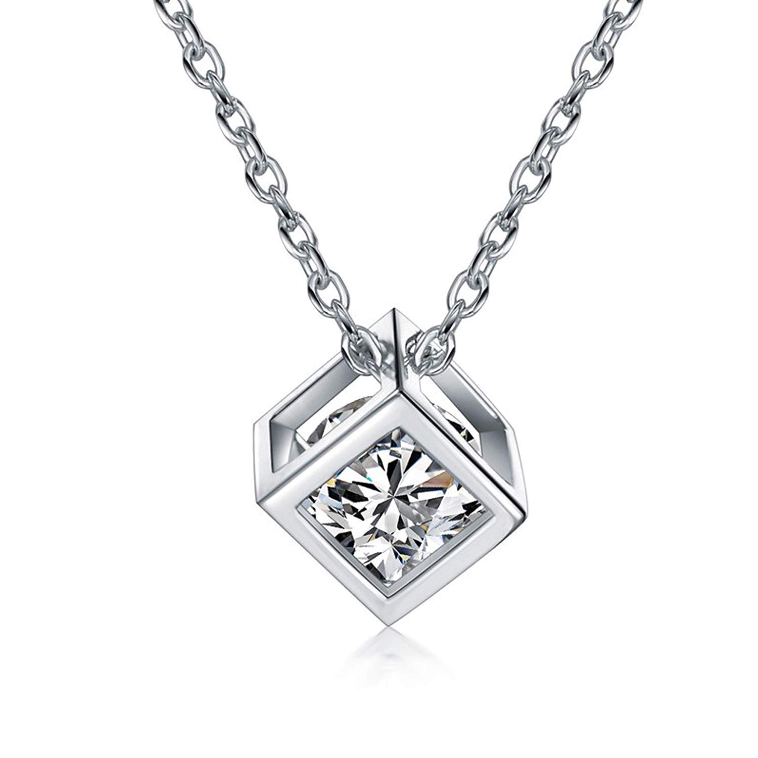 RV Media Cube Shape Solitaire Silver Pendant Necklace for Girls and Woman (B07QYW2FNX) Amazon Price History, Amazon Price Tracker