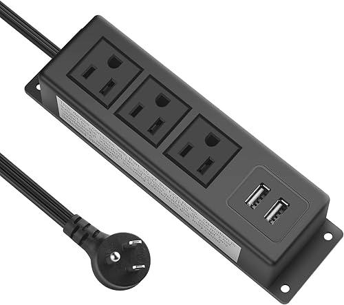 JUNNUJ Regleta de alimentación de enchufe plano fino con tornillo, protector de sobretensiones ultraenchufable, 3 tomacorrientes, toma de montaje de