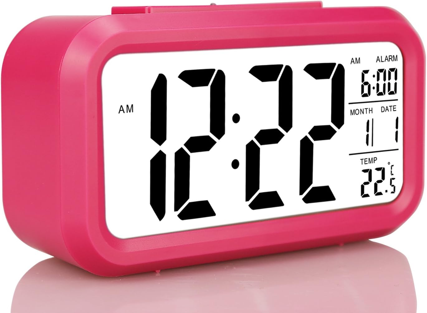 Oneoffcar Children's Clocks,Travel Alarm Clock,Battery Operated Smart Backlight Morning Clock, Large LCD Display Slim LED Desk Clock (with Date,Temperature,Snooze), for Home Office Bedroom Travel