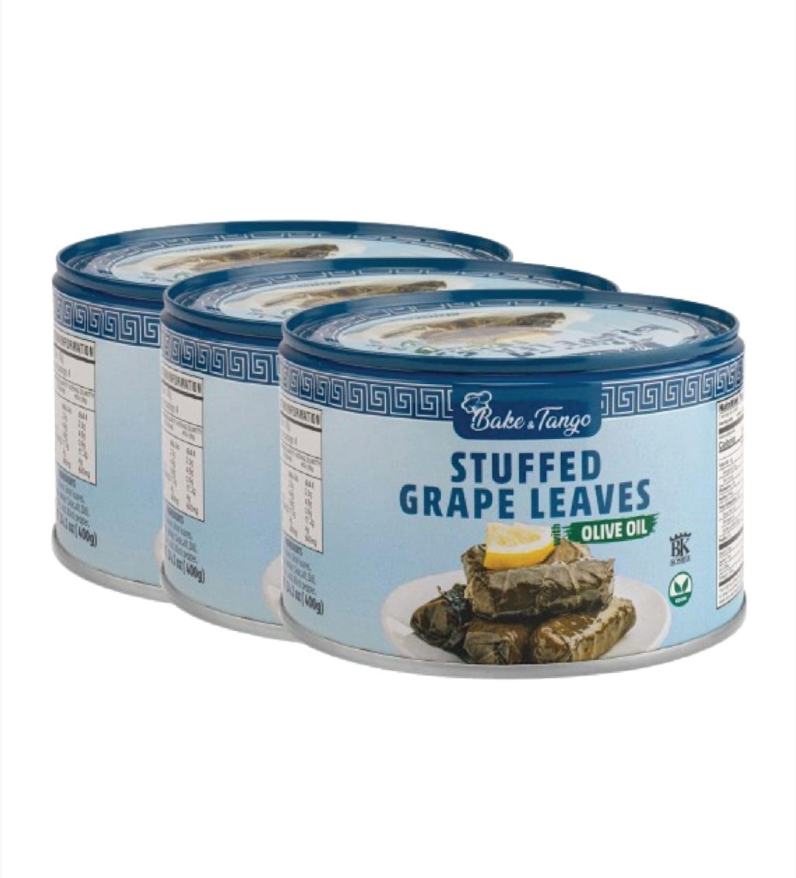 Bake and Tango - Stuffed Grape Leaves with Olive Oil, Kosher, Vegan, 14.1 oz (Pack of 3) | Gourmet Mediterranean Delight | Ready-to-Eat Vegan Snack
