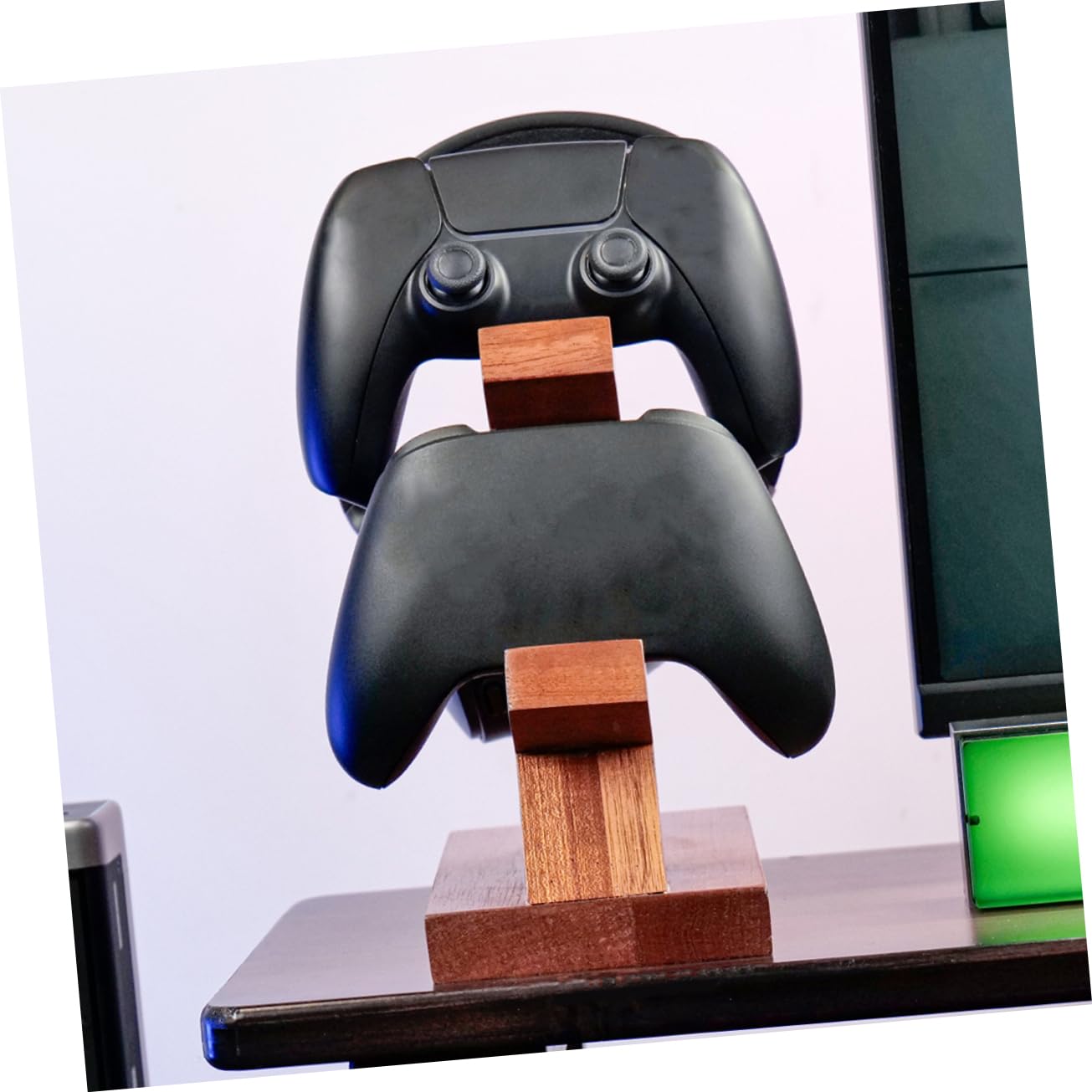 Veemoon Soporte para Mandos de Juegos y Auriculares de Madera Marrón, Organizador Portátil Diseño Simple para Área de Entretenimiento Gaming