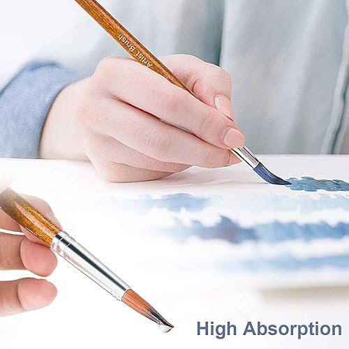 Miniatura 5 de Juego de pinceles de pintura para acuarela, punta redonda y puntiaguda, 12 piezas de diferentes tamaños para acuarela, acrílicos, tinta, gouache,