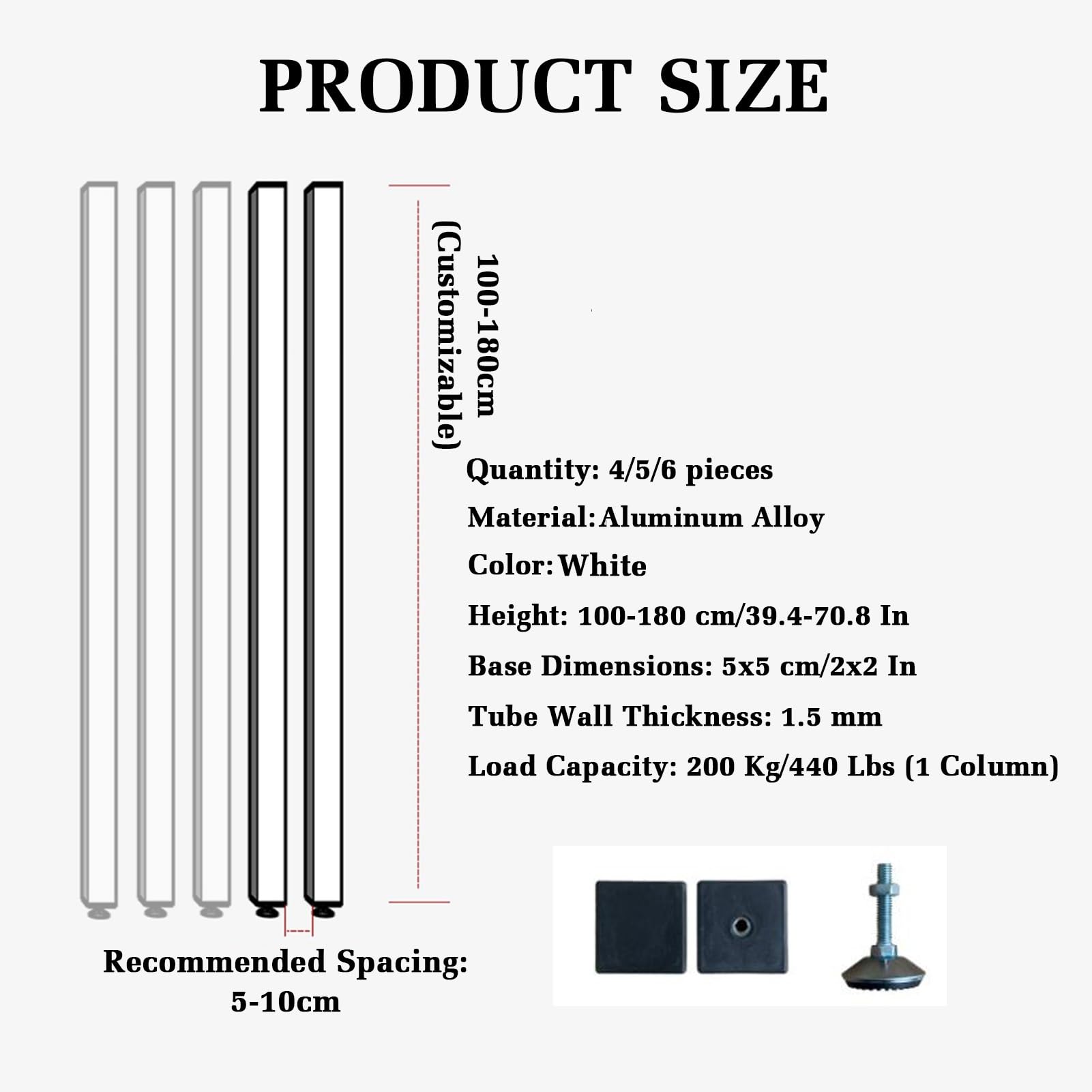 Amazon.com: 4/5/6 Pieces Screen Partition Post,room Divider Bedroom Wall  Vertical Bar,Aluminum Alloy Room Divider,with Adjustable Feet,for Offices  Stairs Porches Living Room (100-180cm)(5 pieces,170cm/67in/5.57ft : Home &  Kitchen