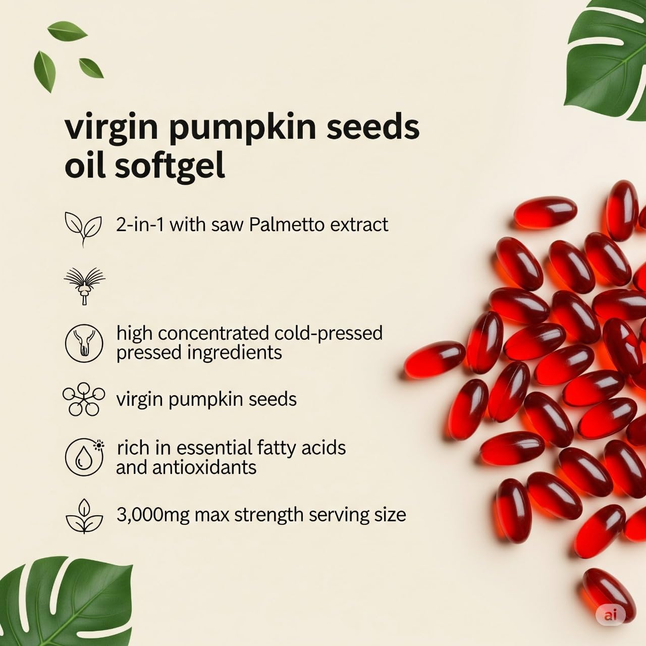 Cures For Life Aceite de Semilla de Calabaza con Palma Enana – 3000mg Por Porción, 300 Cápsulas Blandas | Aceite Virgen Prensado en Frío | Apoya la Próstata, la Vejiga, la Salud Urinaria y el Cabello 9
