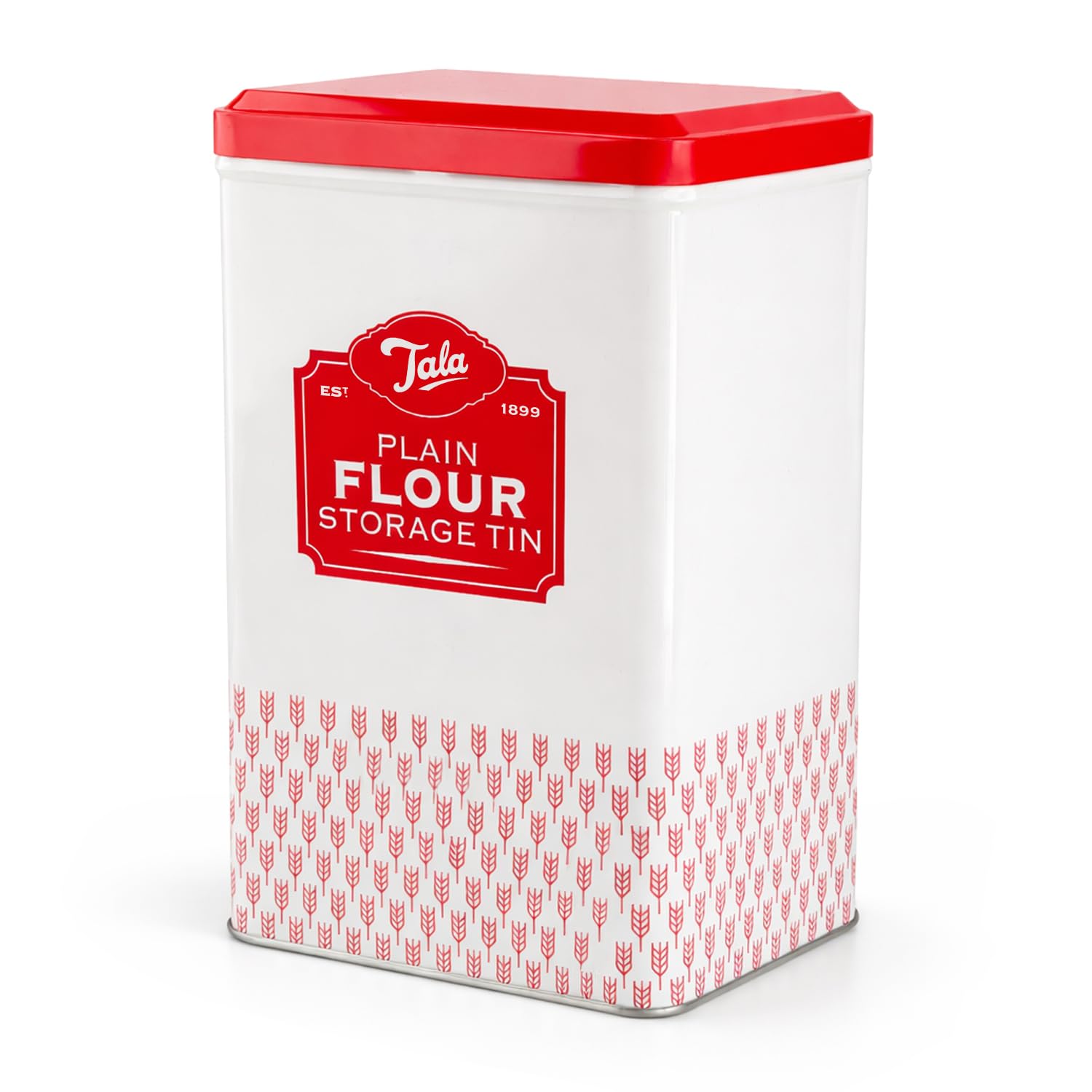 Winsome White & Red Plain Flour Storage Container | Metal Flour Tin With Lid (18.5 X 9.2 X 12 Cm) | Tight-Fit Lid Flour Jar That Keeps It Fresh & Clean (Plain Flour Storage Container)