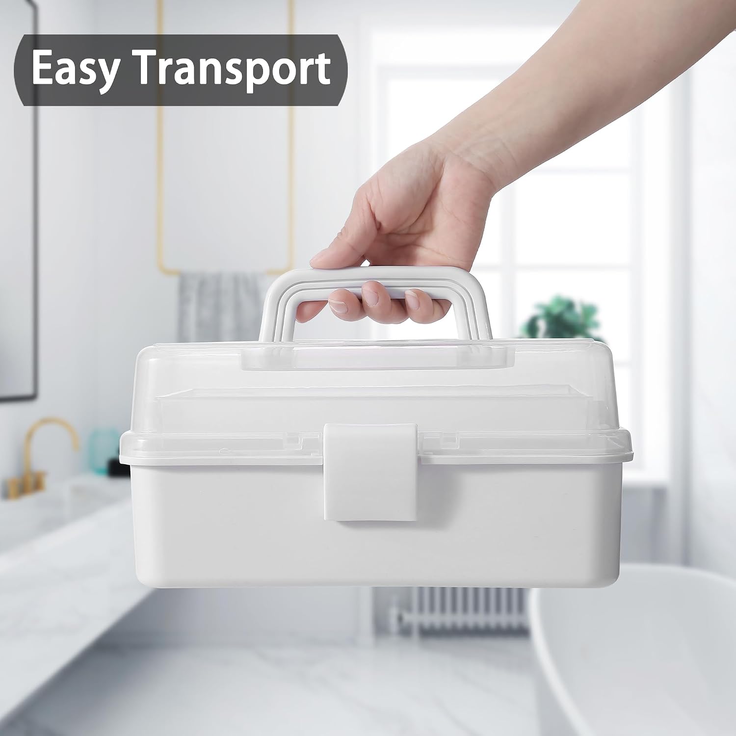 11(in) Versatile Three-Layer Folding Organizer Box,Ideal for Art & Crafts,Toys,Sewing Supplies,Jewelry and Tools,Storage with Dual Trays,Elegant White