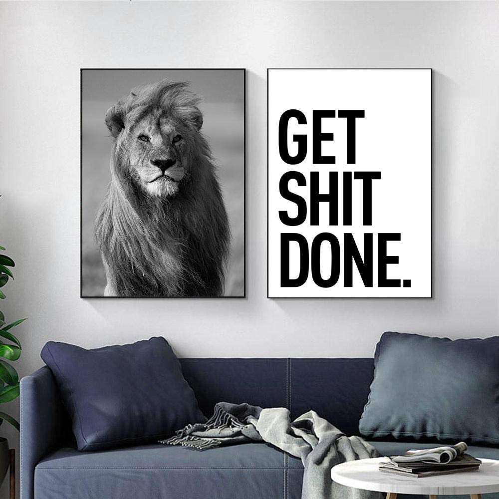 AdoDecor Canvas Wall Art Nordic Animal Lion Canvas Prints Get Shit Done Quotes Wall Art for Living Room(Unframed) โ image 1