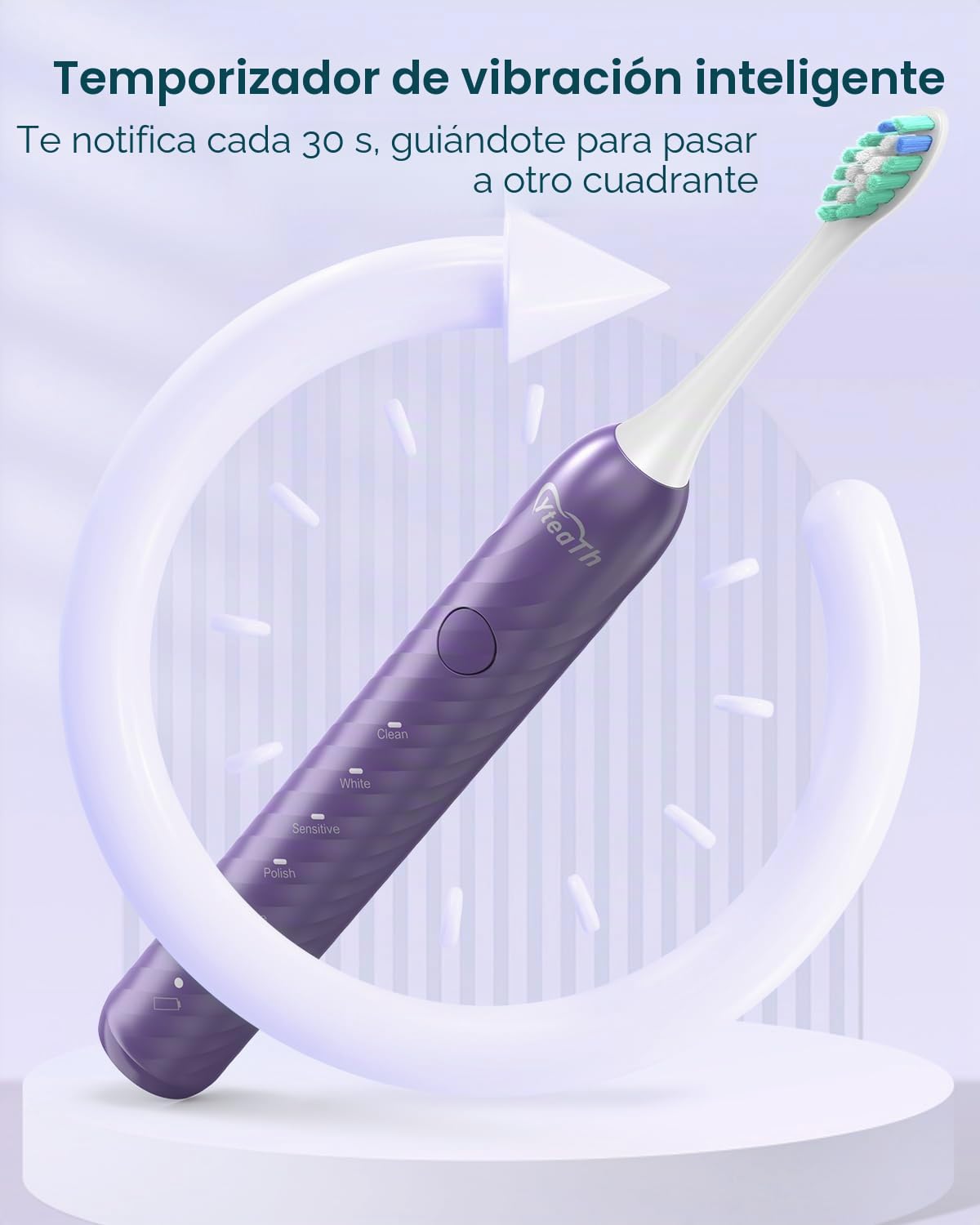 Cepillo de dientes eléctrico para adultos con 6 cabezales de cepillo, cepillo de dientes sónico recargable, batería de larga duración, 4 horas de carga y 180 días de uso, púrpura