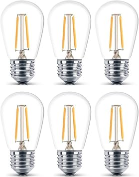 6 Pack LED Filament Bulb S14 2W 200LM E26 Base 2700K Warm White 100-130V Incandescent 20W Equivalent All Light Distribution UL Listed Pack of 6