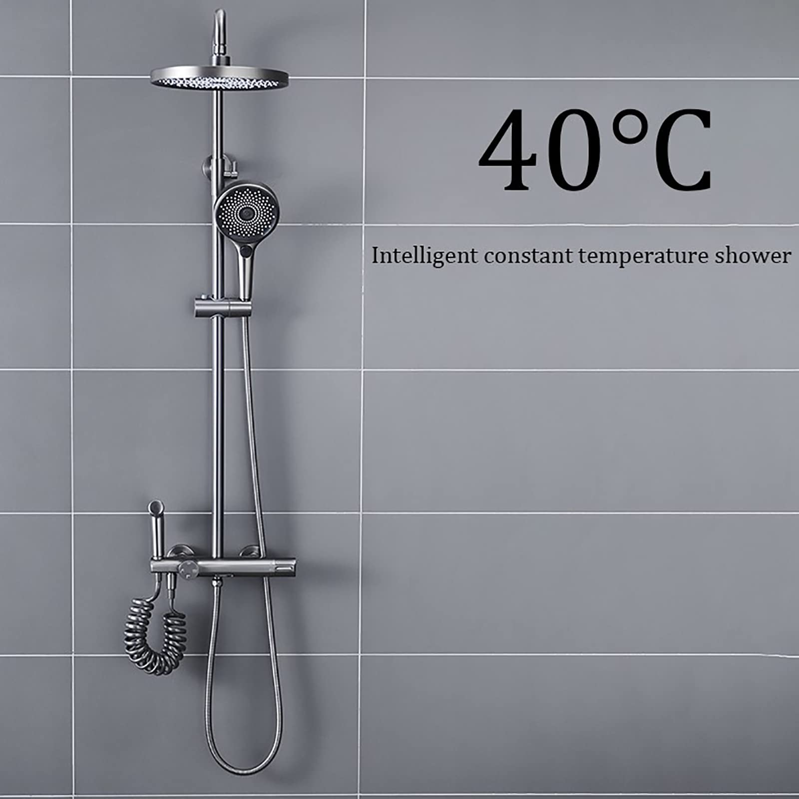 Zestaw prysznicowy termostatyczny, bateria prysznicowa 10 cali, zestaw prysznicowy ścienny, zestaw z mieszaczem deszczowym i wylewką wannową, deszczownica, ręczna gł,Chrome