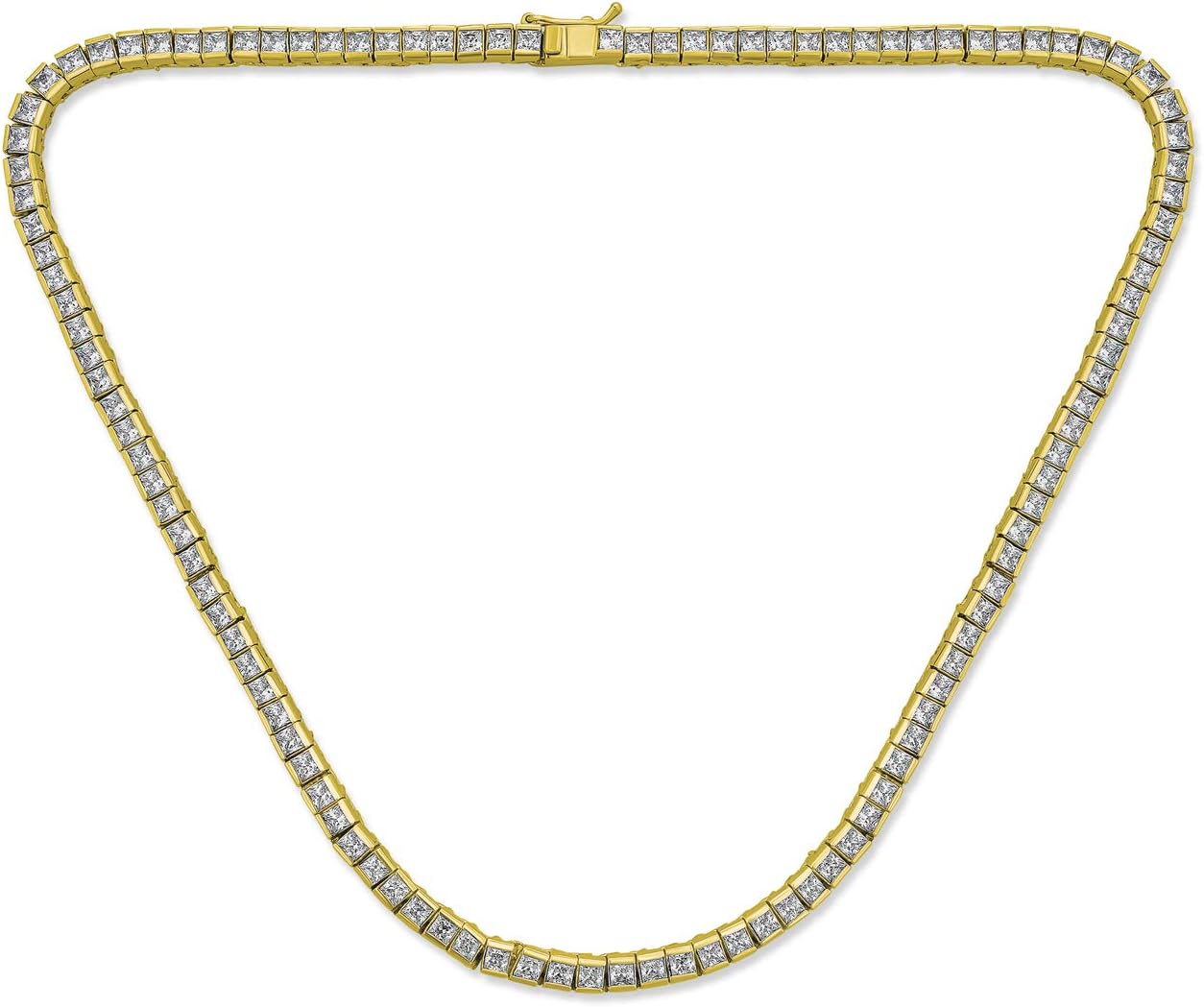 Bling JewelryClassic Traditional Bridal Cubic Zirconia Graduated AAA CZ Square Cut Channel Set Or Round Prong Bezel Set Statement Tennis Necklace Collar for Women Wedding Prom Silver, Rose Gold Plated