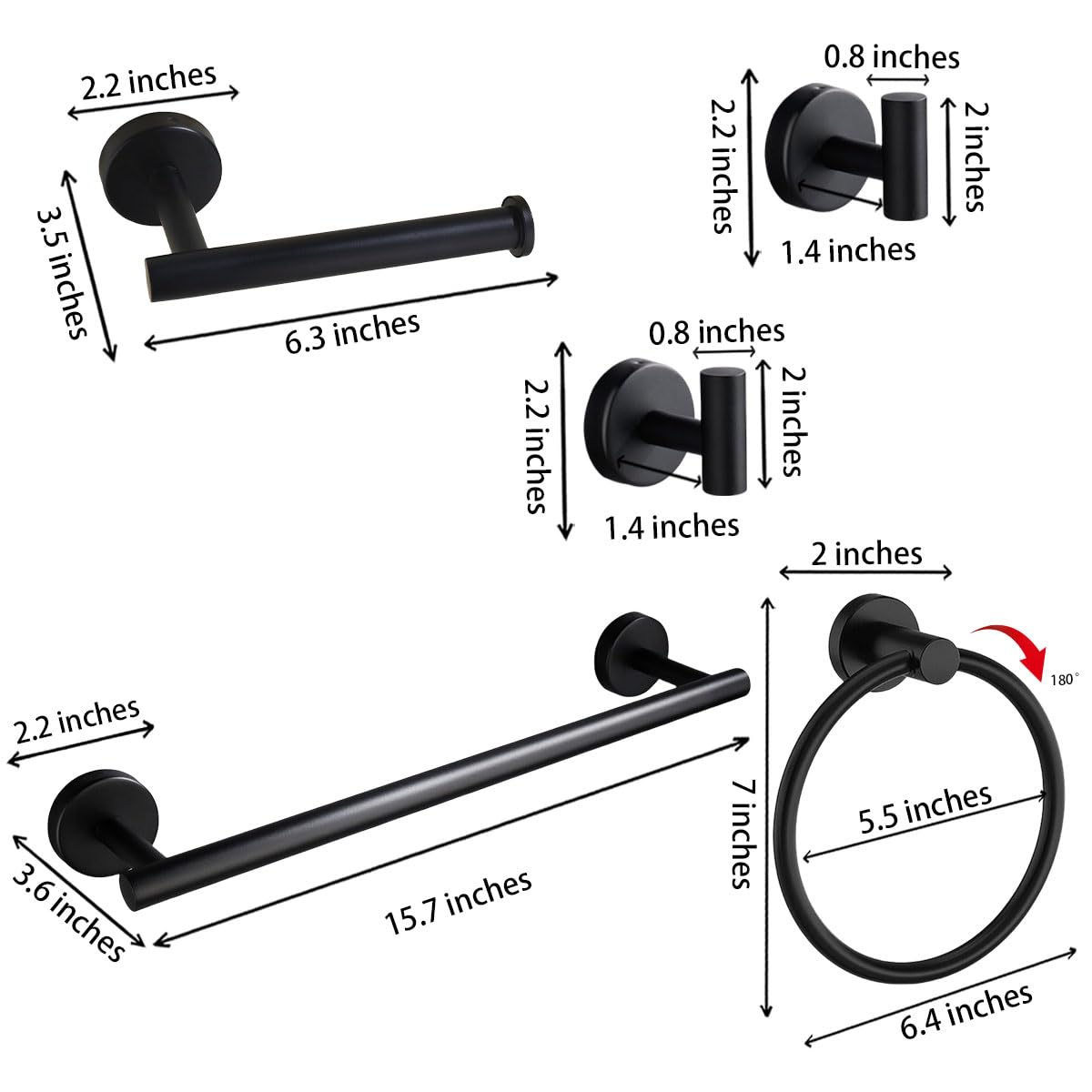Betadistor Towel Rail Wall Mounted, 5 Pieces Bathroom Accessories Set, Toilet Roll Holder - Image 3
