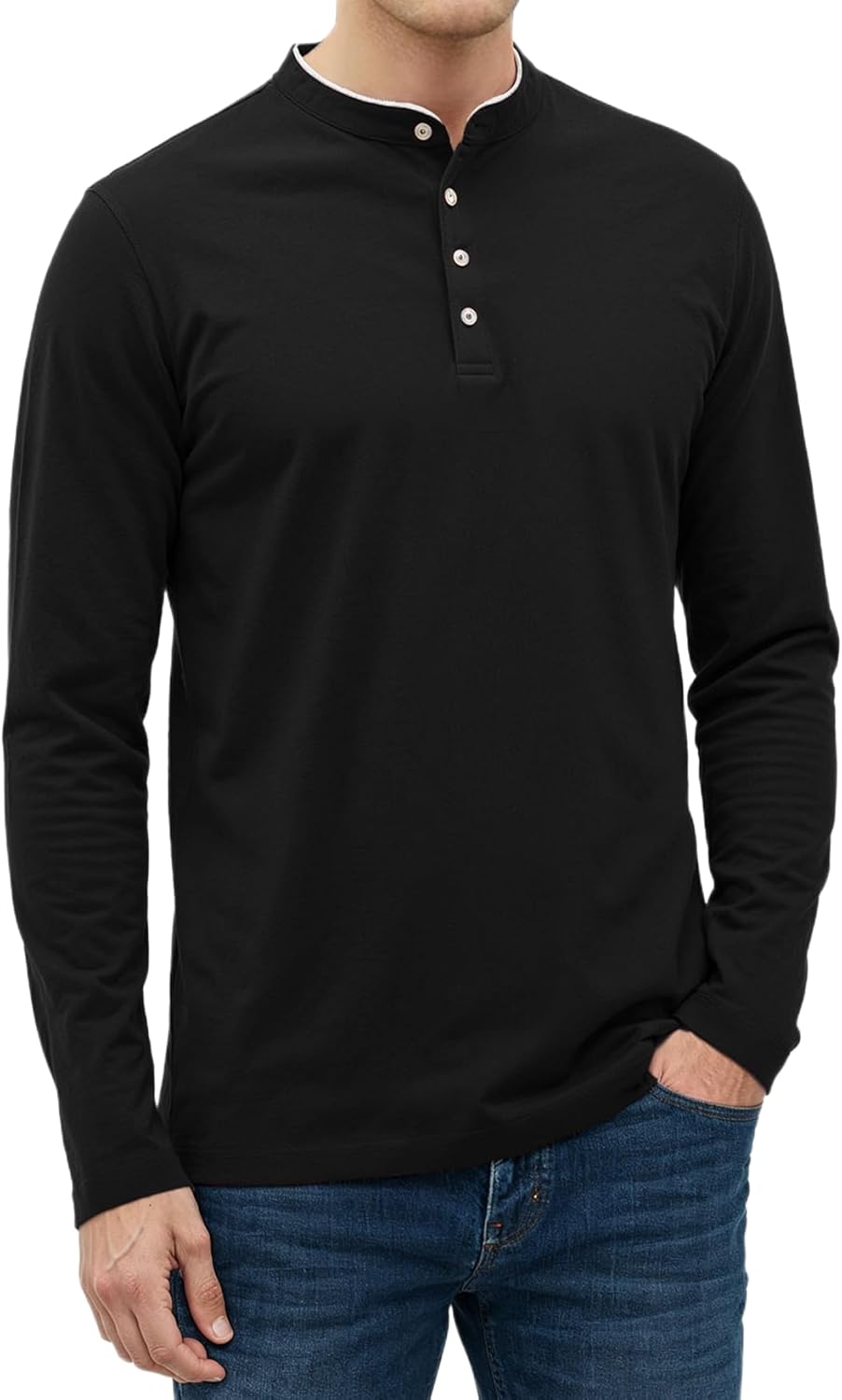 Decrum Mens Henley Long Sleeve Shirt - Soft Casual Full Sleeves Mandarin Collar Shirts for Men - Image 2