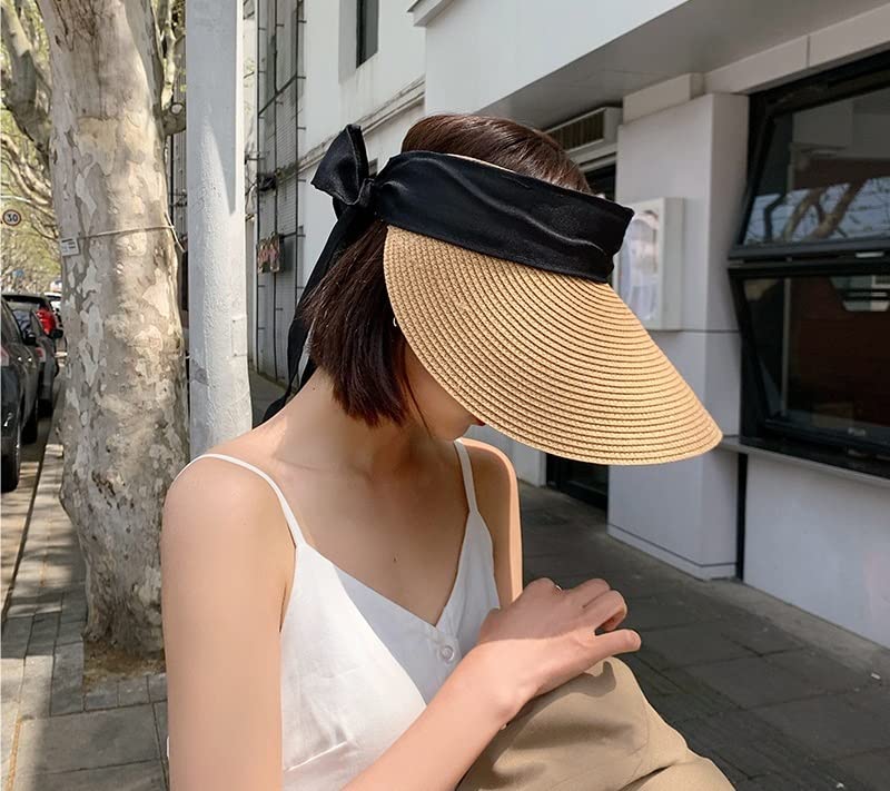 Cappello Parasole Cappelli da Sole Estiva Donne Fashion Girl Cappello Paglie Cappello Bow Cappello Beach Paglie di Paglia Casual Cappello a Cilindro Vuoto (Color : Beige, Dimensione : One Size)