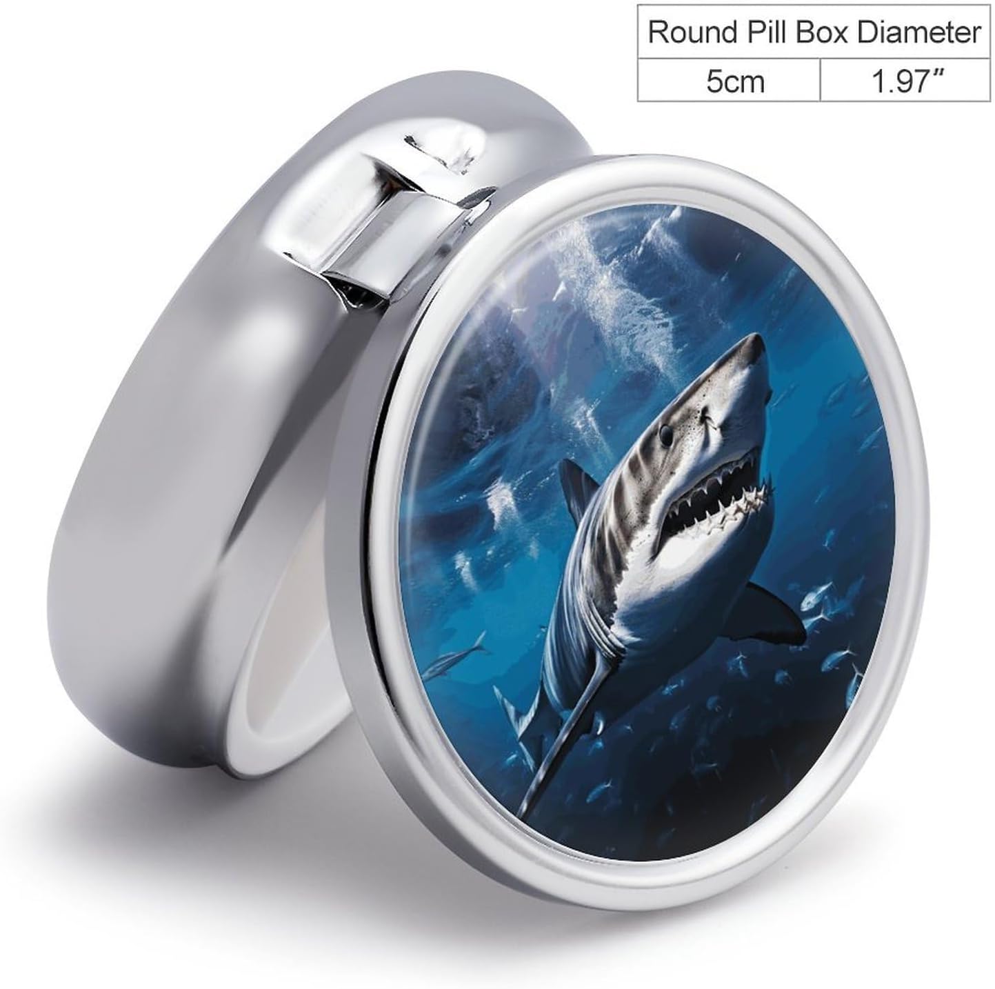 Round Silver Pill Box Small Pill Case for Purse and Pocket 3 Compartment image 2