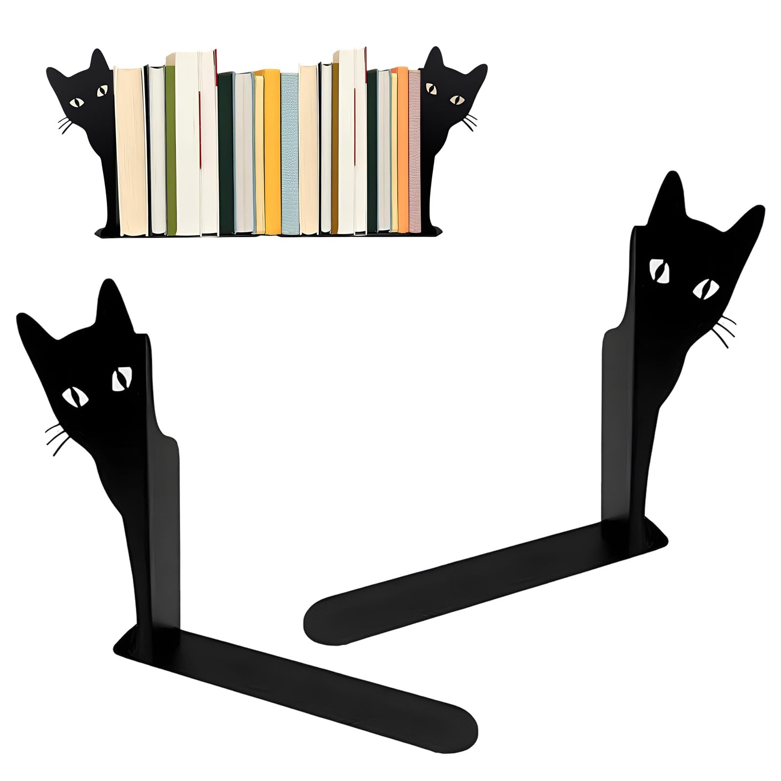 Jicyor Metal Bookends, Set of 2 Black Cats Bookends for Office and Home