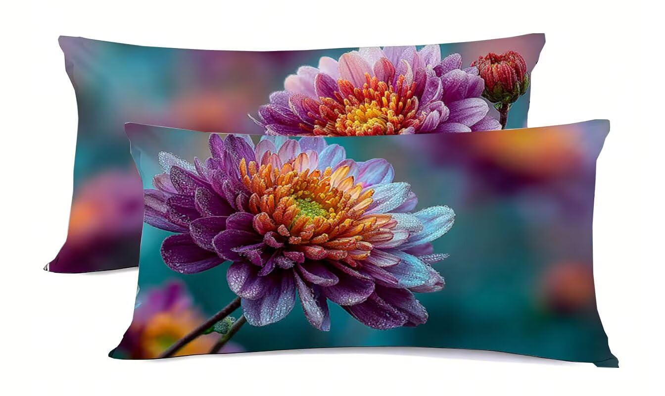 Taie d'oreiller fleurs violettes 50x80 en lin pour apaiser vos nuits