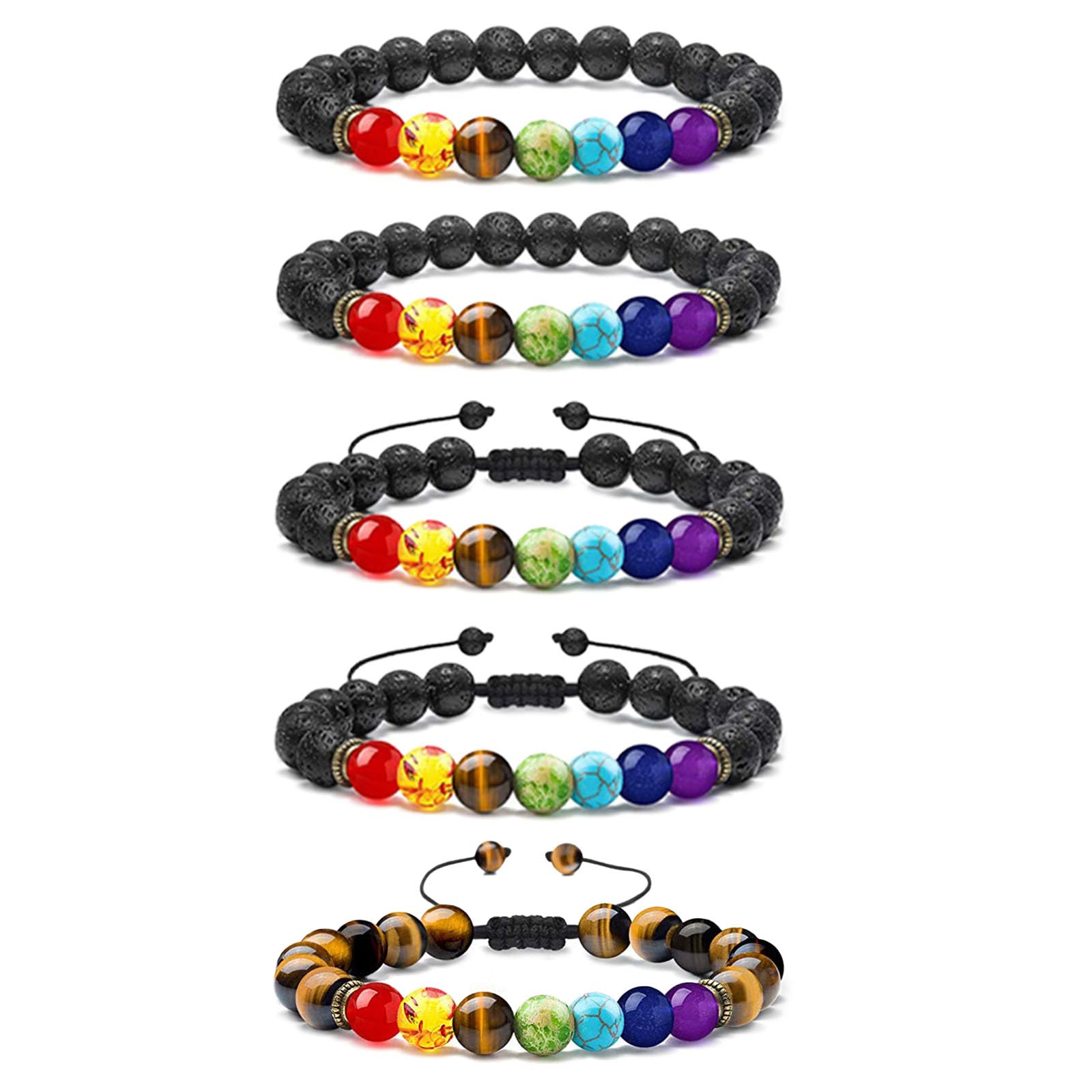 Votvlog 2 PCS 7 Braccialetto Chakra per Donne Uomo, Naturale Pietra Vulcanica Bracciale, Bracciale Lava Beads, Bracciali Yoga Pietre Naturali Energetiche, Guarigione Meditazione Bracciale Elastico 8mm